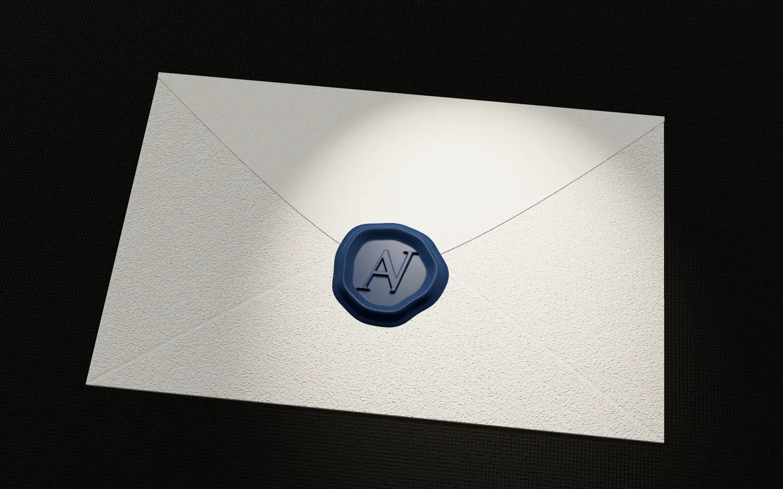 An envelope closed with a navy wax seal that carries the Aureum Vita monogram.